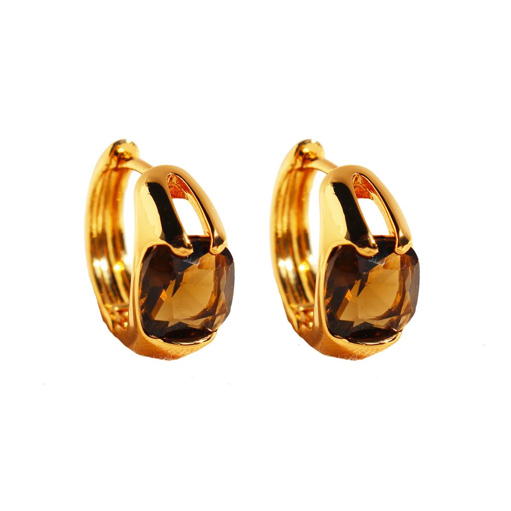 Original Retro Elegant Emerald Zircon Small Ear Buckle Women'S Fashionable Temperament Maillard Circle Earrings 376