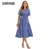 Summer Women's Dress Waist Slim Large Swing Dress Round Neck Range Holiday Dress