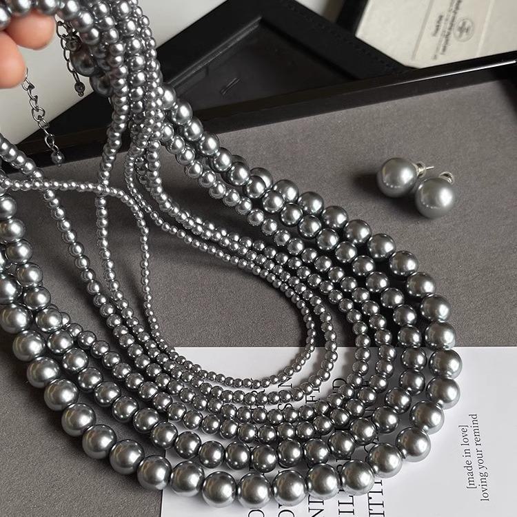 Gray Glass Pink Pearl Necklace Autumnwinter Style For Women