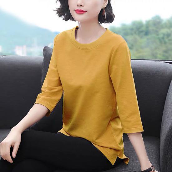 Women Tops O-Neck 3/4 Sleeve Solid Color Elastic Pullover Tops Regular Fit Summer T-shirt Daily Wear