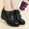 2025 Spring Autumn New Women's Single Shoes Wedges Soft Sole Comfortable Large Size Mother's Leather High Heels Shoes Size 35-42