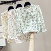 Летняя женская рубашка. Женская шифоновая рубашка с рукавом 7/4 и цветочным принтом.