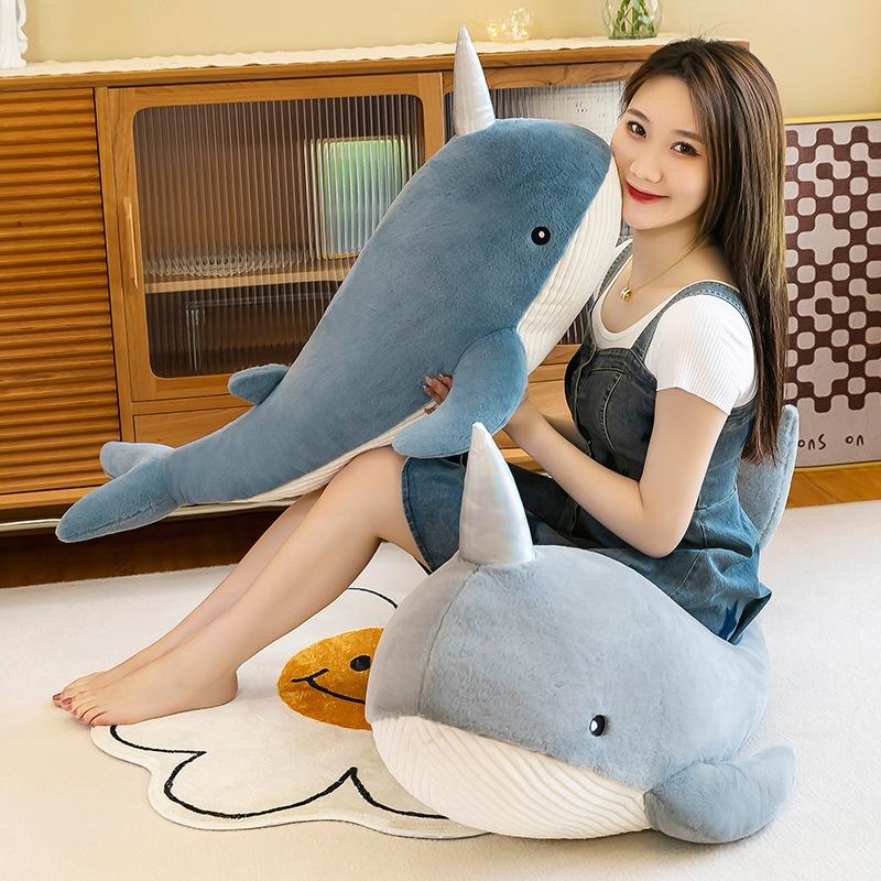 Cute Whale Plush Toy Pillow For Girls Soft And Cozy Stuffed Animal Doll For Bedtime Leg Support Grey