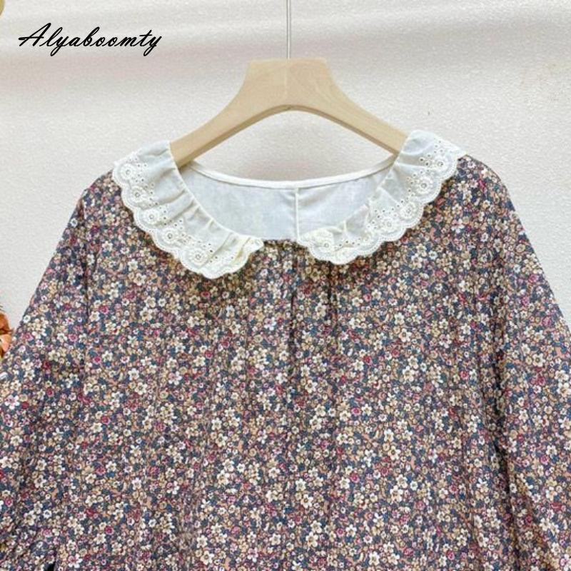 Японское летнее женское свободное платье Mori Girl с воротником Питера Пэна, лоскутное платье с вышивкой, ажурное платье из хлопка и льна, винтажное платье миди