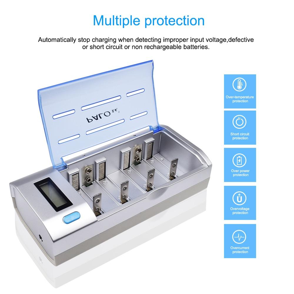 PALO Многофункциональное зарядное устройство с 4 слотами, ЖК-дисплей, поддержка смешанной зарядки 1,2 В NI-MH/NICD аккумуляторов AA/AAA/C/D/9 В