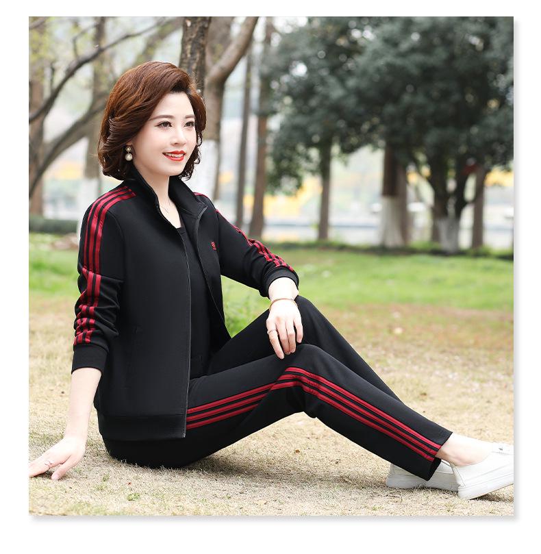 Женский весенне-осенний повседневный спортивный костюм: Свободного кроя куртка и толстовка с длинным рукавом, больших размеров, 2 предмета для среднего и пожилого возраста