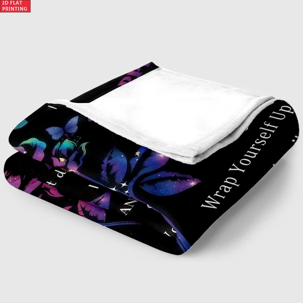 To My Mom Print Flannel Blanket,Purple Rose Butterfly Warm Throw Blanket, Mother's Day Gift from Daughter, Cozy Bed Sofa Blanket