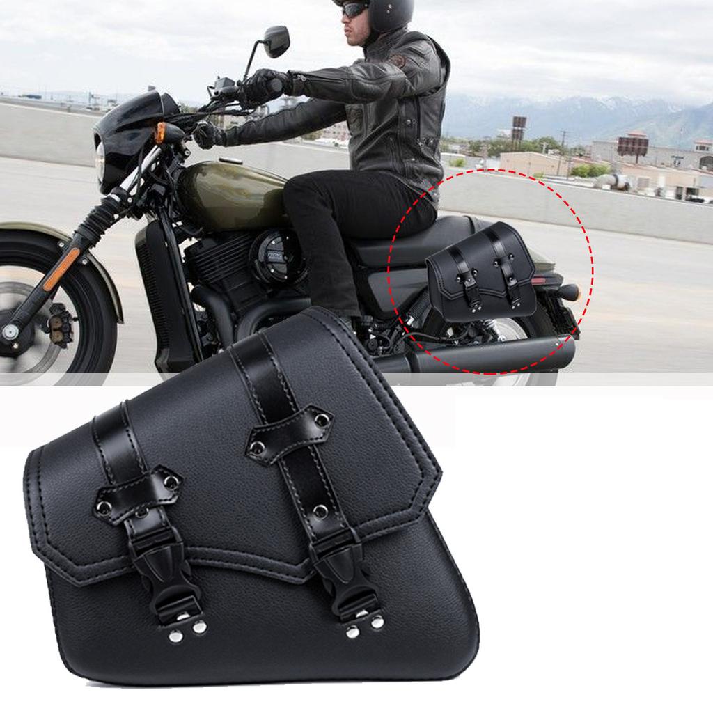 Left / Right or Both Side Motorcycle Saddlebags Side Tool Bag PU Leather Luggage Saddle Bag Pouch Black Universal