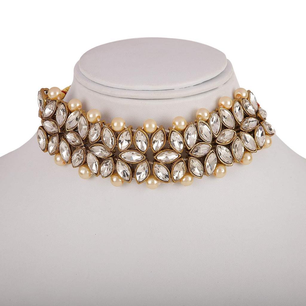 Latest Choker Design Antique Kundan Traditional Necklace Jewellery Set for Women