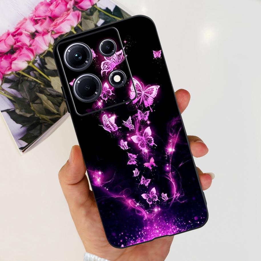 For Infinix Note 30i Case Stylish Flower Black TPU Shockproof Bumper For Infinix Note 30 Pro X678B Phone Cover Note 30 5G Fundas