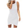 Women‘’s Mini Dress Elegant Solid Color Sleeveless Round Neck Slim Waist Ruched Pullover Pencil Summer Dresses