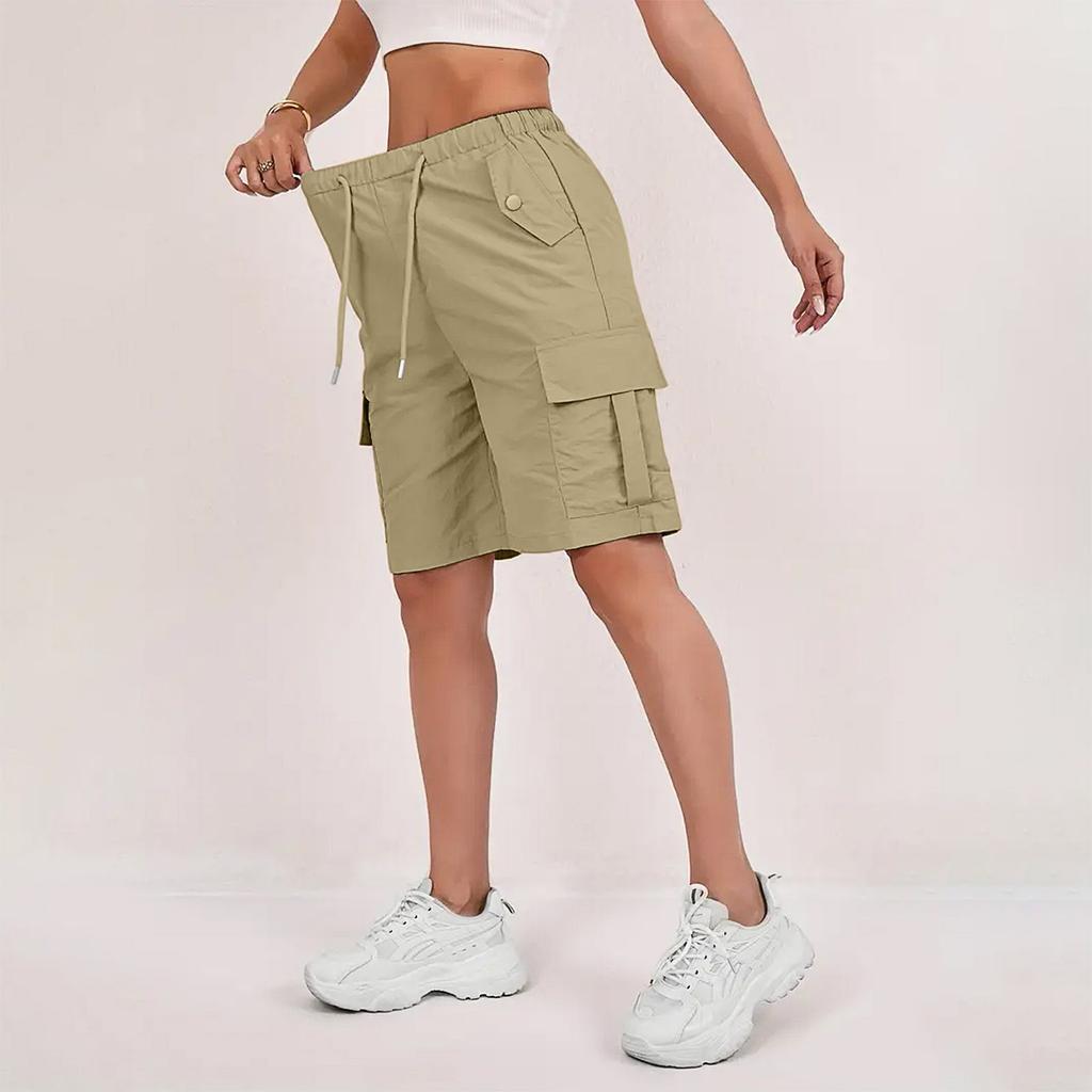 Women's Sports Shorts Casual Loose Solid Color High Waisted Pocket Shorts