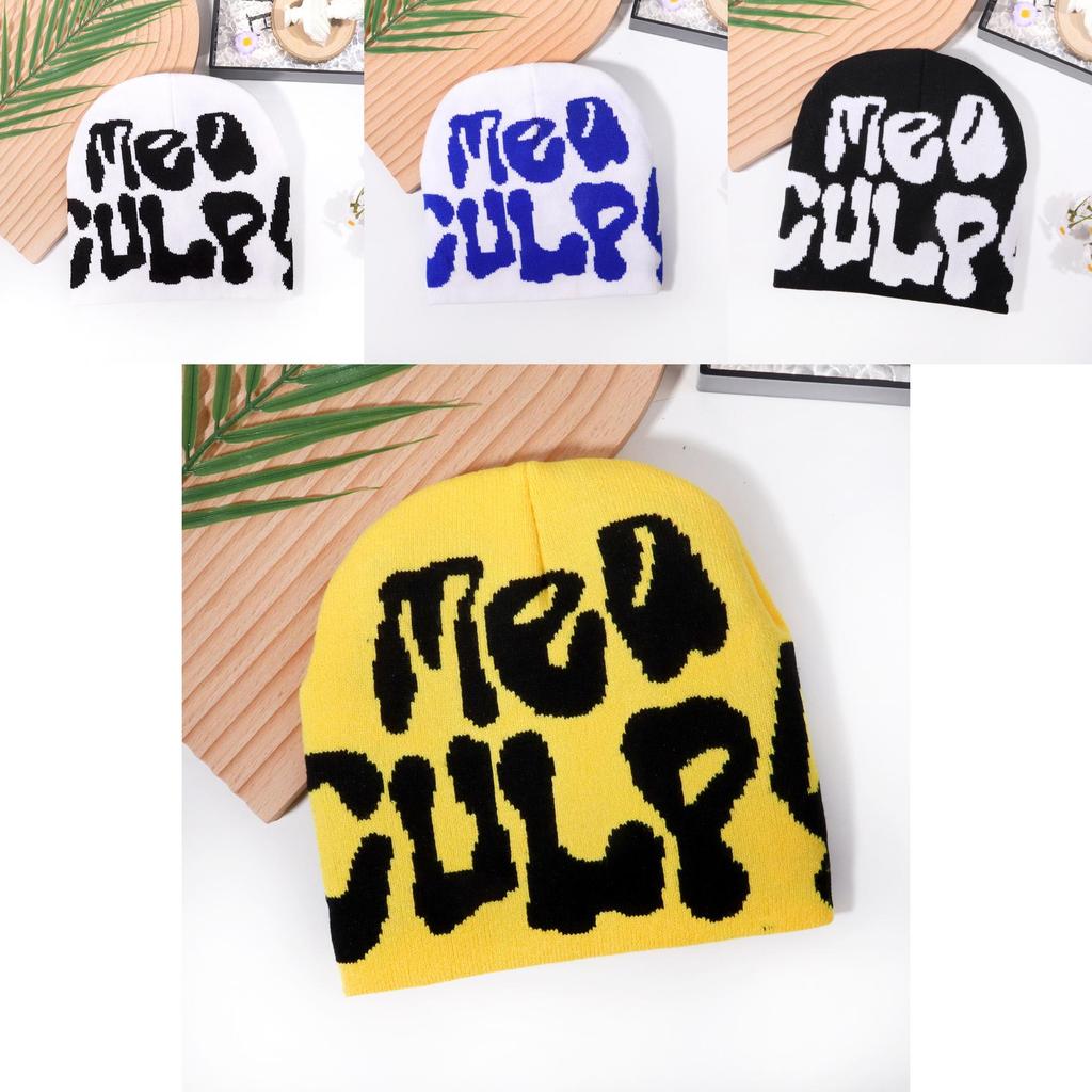 Hip Hop Letter Y2k Beanie Hat With Warm Acrylic Fabric For Streetwear And Fall Outdoor Activities