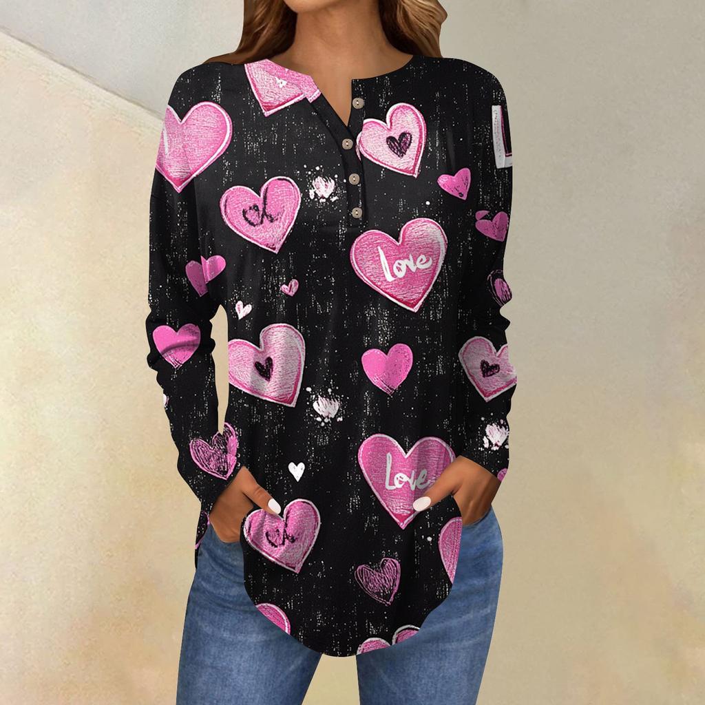 Женская мода свободный воротник на пуговицах с принтом длинный рукав футболка топы пуловер