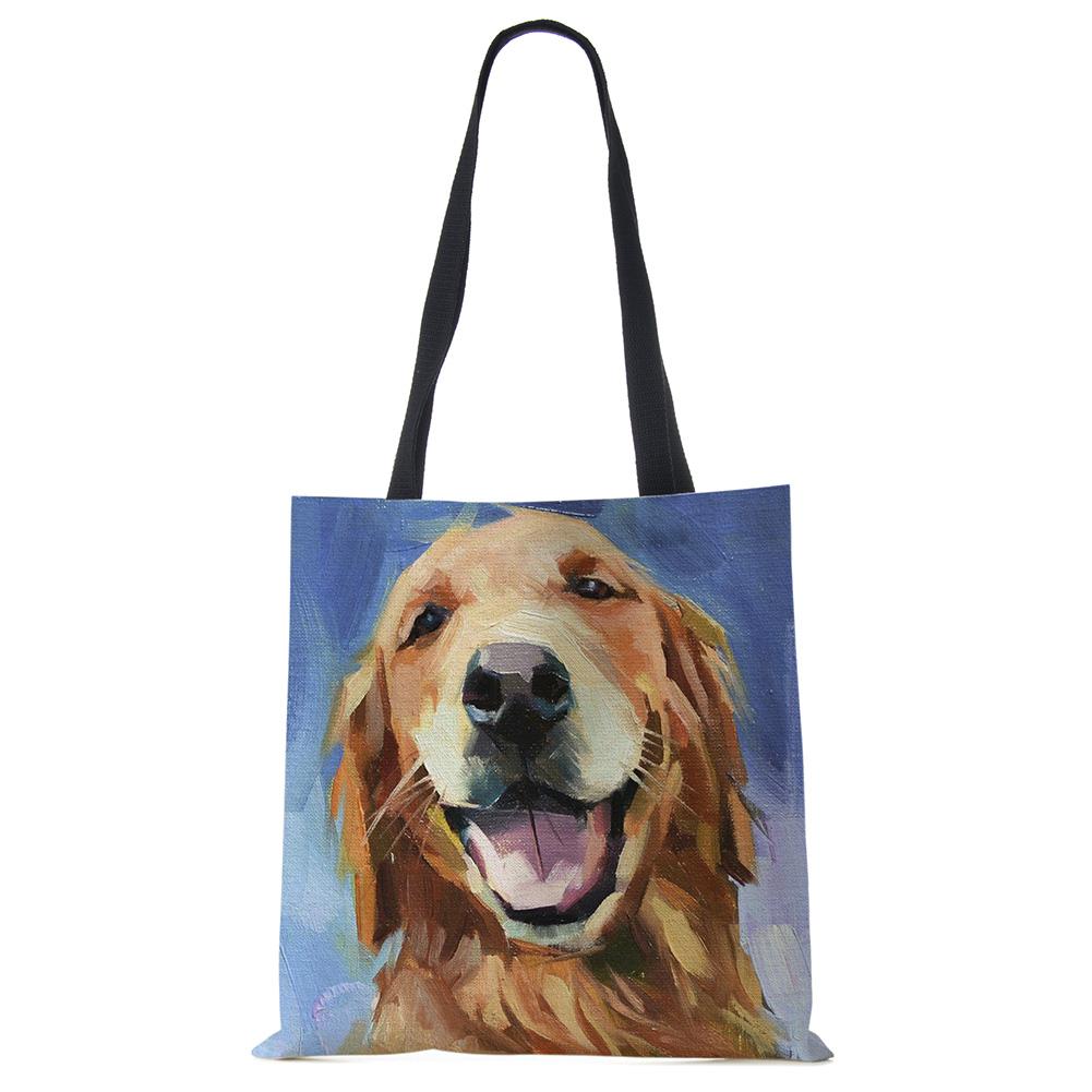 Эксклюзивные сумки-шопперы с принтом масляной живописи собаки, для продуктов, с принтом папильона, мопса, ретривера, женская сумка через плечо, большая вместимость KTY