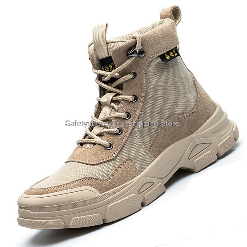 Fashion High Top Soft Safety Shoes For Men Work Sneakers Steel Toe Cap Kevlar Midsole Anti-punture Work Sneakers Ankle Winter Boots Male