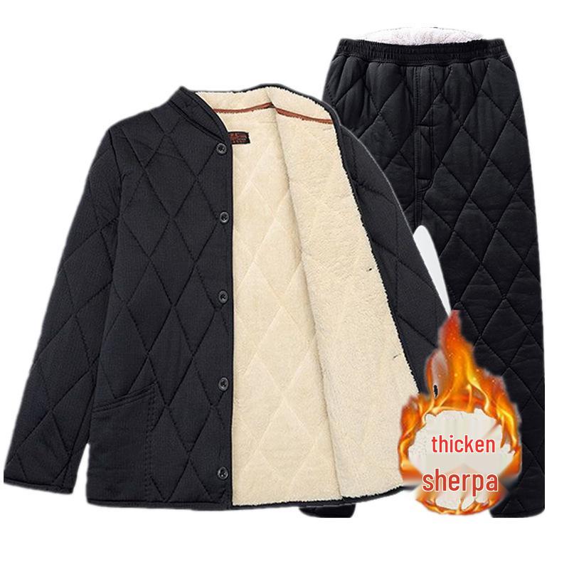 Мужской теплый зимний комплект: Хлопковый утепленный костюм (куртка и брюки) для пожилых – с флисовой подкладкой, верблюжий пух, идеально для папы или дедушки.