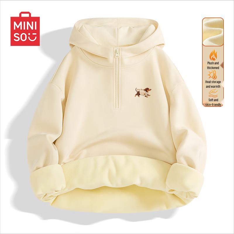 MINISO Men's Half-Zip Fleece Lined Hoodie with Dachshund Emblem