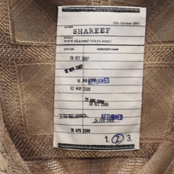 SHAREEF клетчатая рубашка с длинным рукавом 2 Бежевая сделано в Японии Мужская Б/У
