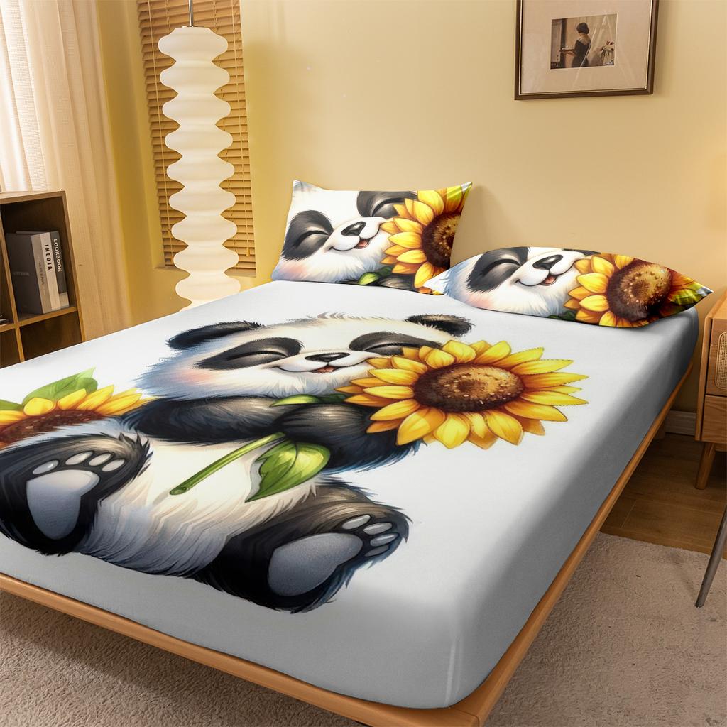 1 Мультяшное Милое Животное Панда С Цифровой Печатью Матовое Натяжное Простыня, Наволочка С Принтом Для Спальни, Постельное Белье(Нет наволочки)