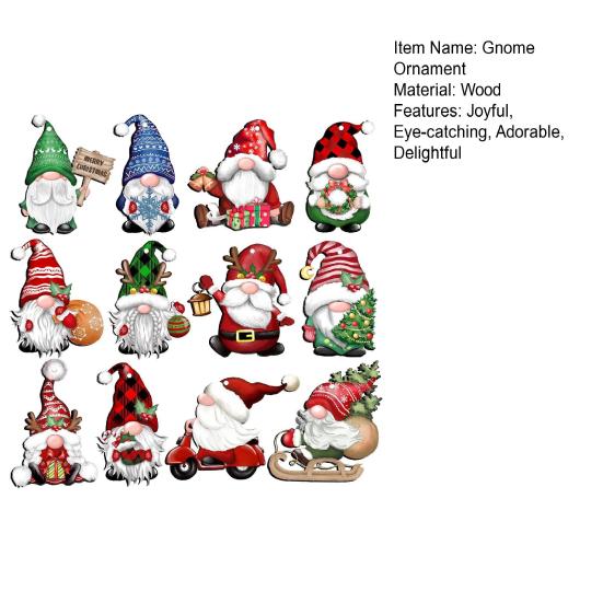 36 Pcs Wooden Gnome Christmas Ornaments Christmas Elf Hanging Wood Crafts for Holiday Tree Home Decor Xmas Party Supplies