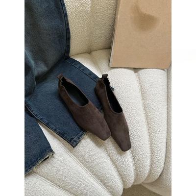 Maillard французские ретро темпераментные одинарные туфли женские на плоской подошве 2024 года новые осенне-зимние замшевые повседневные шапочки с одной педалью