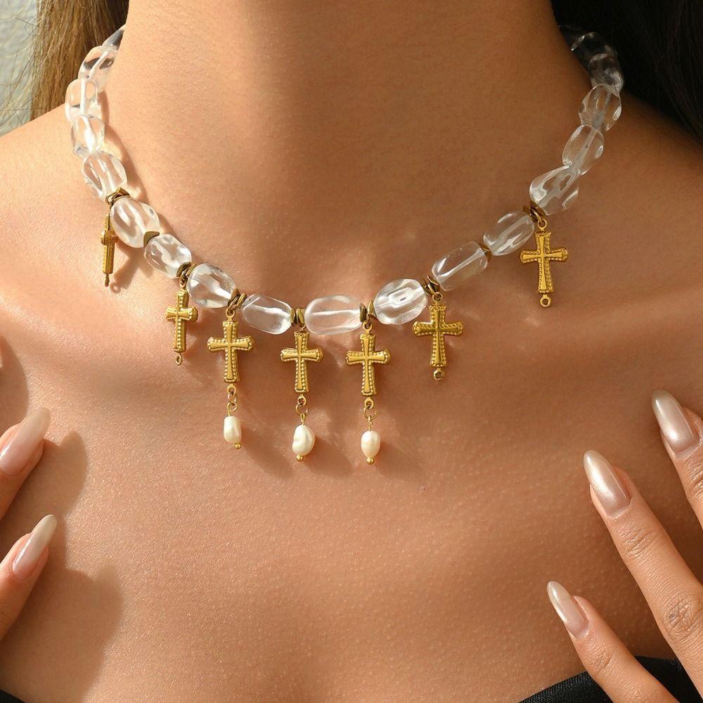 Luxury Imitation Pearl Clavicle Chain Rhinestone Multi-layer Beaded Necklaces Party