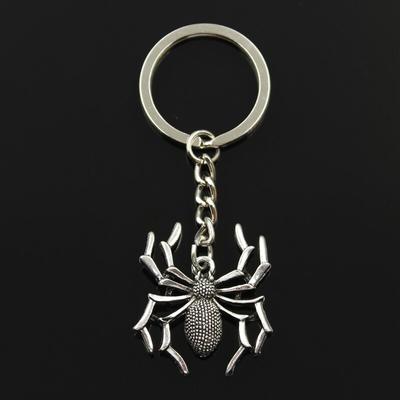Модный 30 мм брелок для ключей, металлический брелок для ключей, ювелирные изделия, античная бронза, серебро, цветное покрытие, паук, подвеска на Хэллоуин 35x32 мм