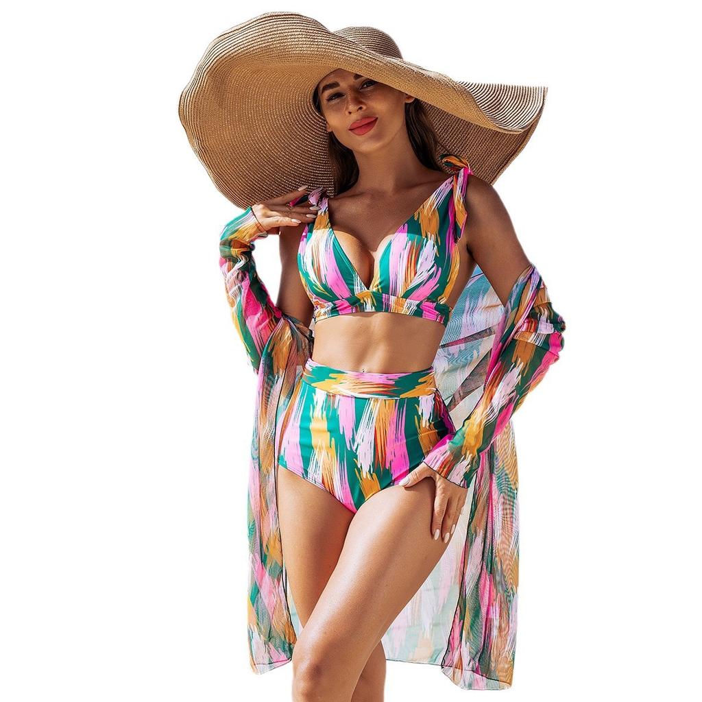 New high-end fashion sexy mesh blouse multi-color three-piece bikini BIKINI women's swimsuit