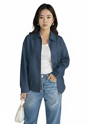 Куртка ручной работы из овчины, повседневная, стильная, для вечеринок, кожаная, натуральная, женская, бомбер, синяя