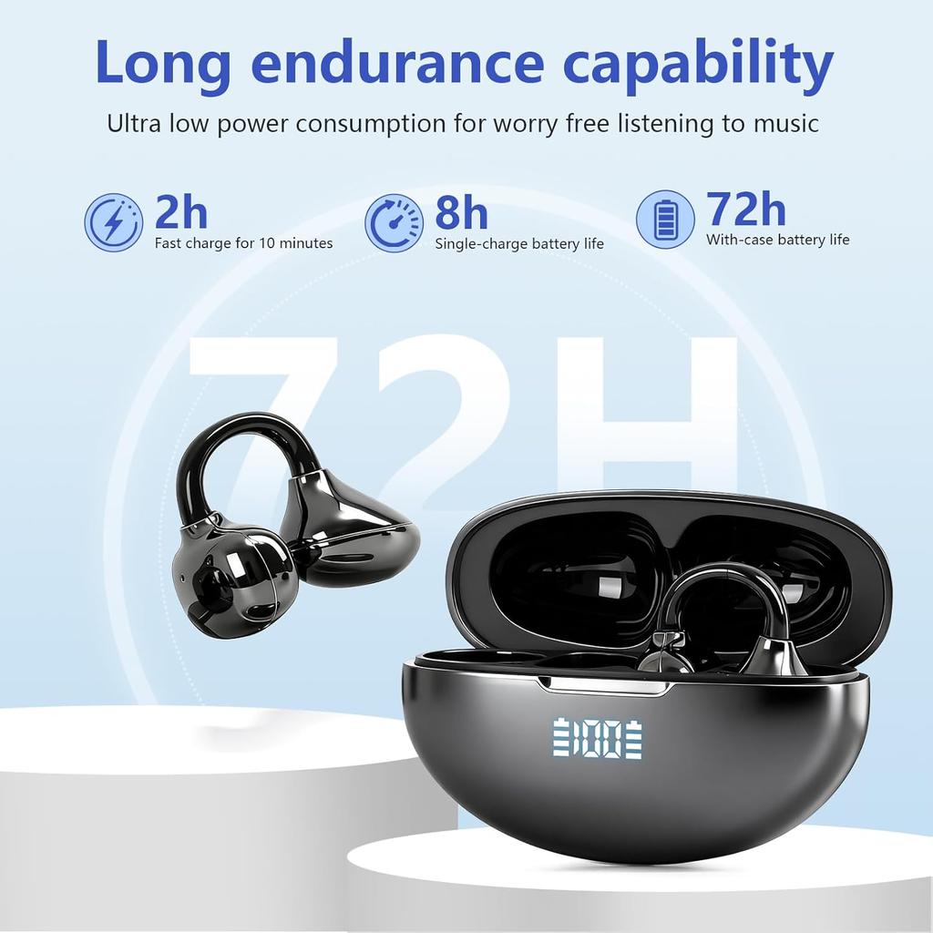 UYUXIO OWS Wireless Earbuds BT 5.4 Clip on Earphone with 50H Play Time Open Ear Long-Battery Life Ear Buds Headphone for Sport