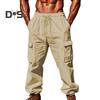 Мужские брюки-карго из хлопковой смеси, повседневные брюки с завязками на талии и множеством карманов для путешествий, работы, повседневной носки