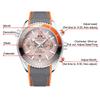 Paulareis Men Automatic Self Wind Mechanical Canvas Rubber Strap Orange Blue Red Multifunction Date Month Watch
