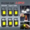 Мини-брелок XPE, 800 мАч, COB LED, карманный фонарик, перезаряжаемый через USB Type-C, водонепроницаемый IPX4 для кемпинга, походов