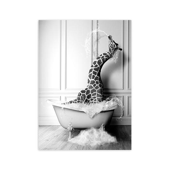 New Arrival Black White Animals In Tub Bathroom Wall Art Canvas Painting Posters and Prints Wall Pictur for Room Decor One Piece