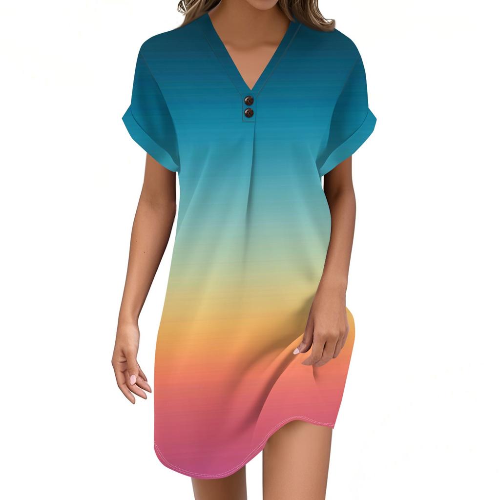 Женский модный джемпер с V-образным вырезом и градиентным принтом, повседневное платье на пуговицах