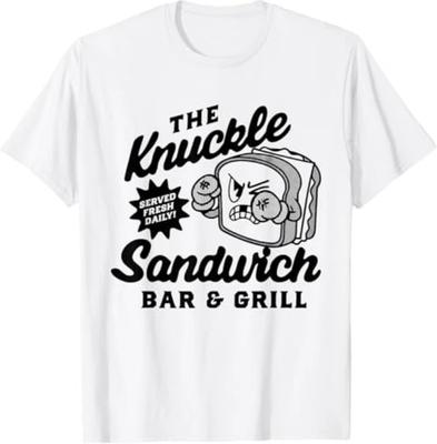 Футболка с надписью: 'Sandwich Bar & Grill Knuckle' (Бар и гриль 'Костяшка') Шуточный бар 'Бойцовский юмор'