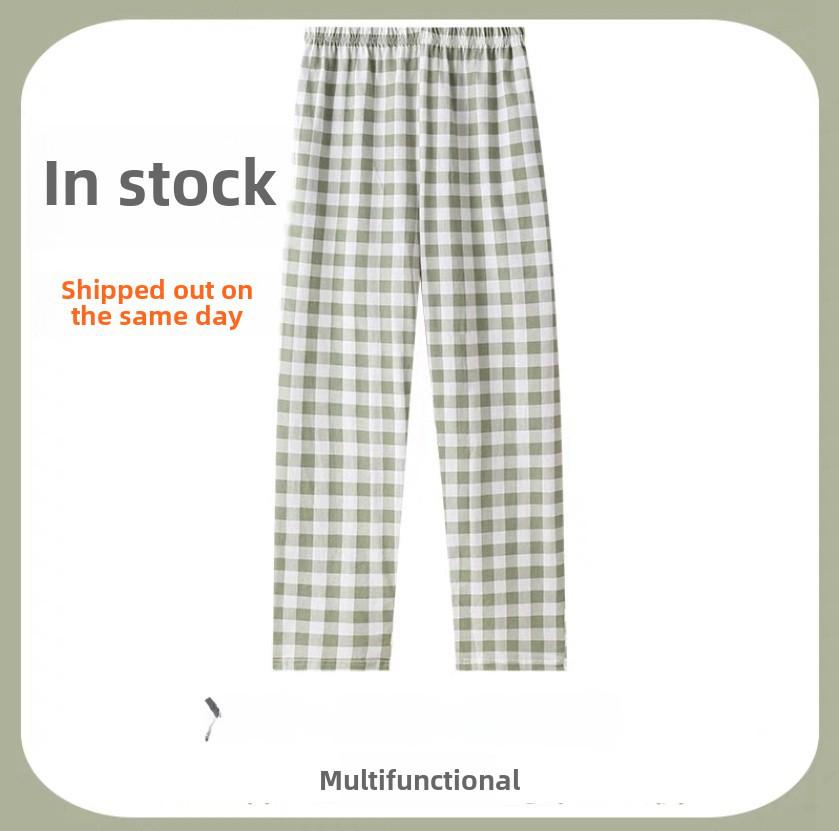 Women's Plaid Pajama Trousers: Comfortable, Loose-Fitting, Thin, Anti-Mosquito, Suitable for Home or Outdoor Wear with Wide Legs.