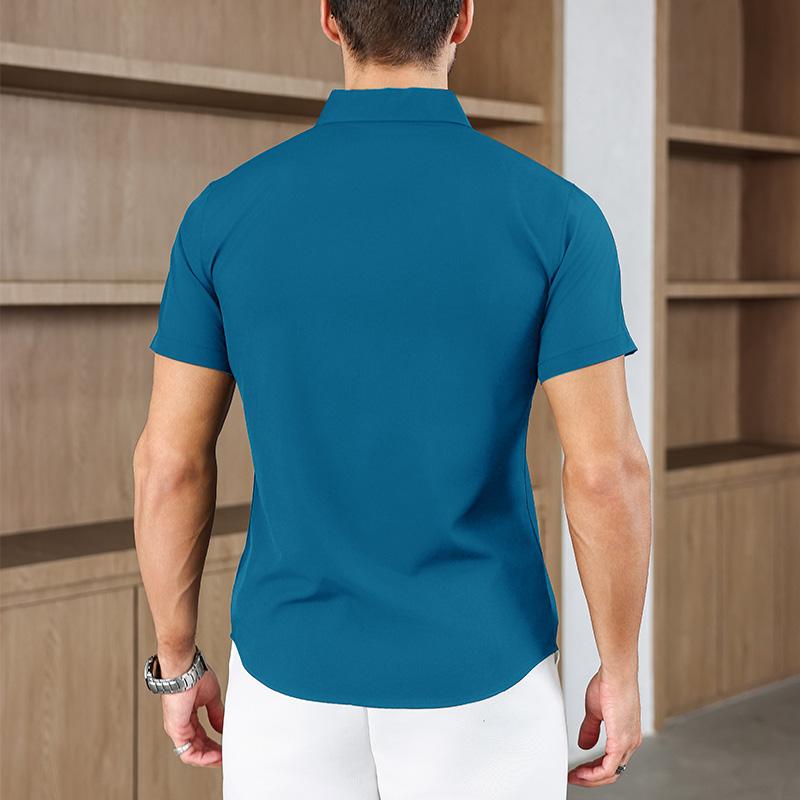 Мужская рубашка с коротким рукавом, однотонная, в стиле business casual, для летней моды, не требует глажки, удобный и универсальный топ