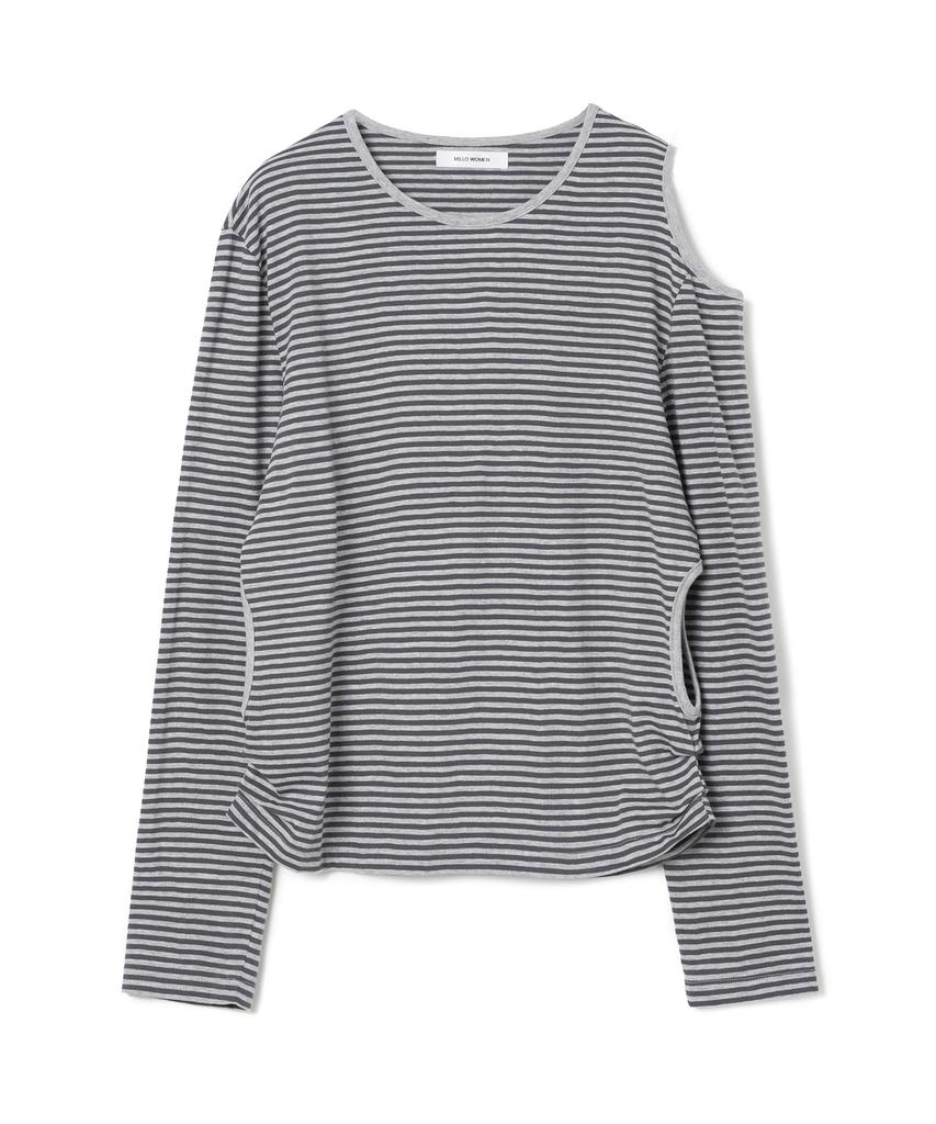 MILLO WOMEN Cutout Striped T-Shirt [Melange Gray]