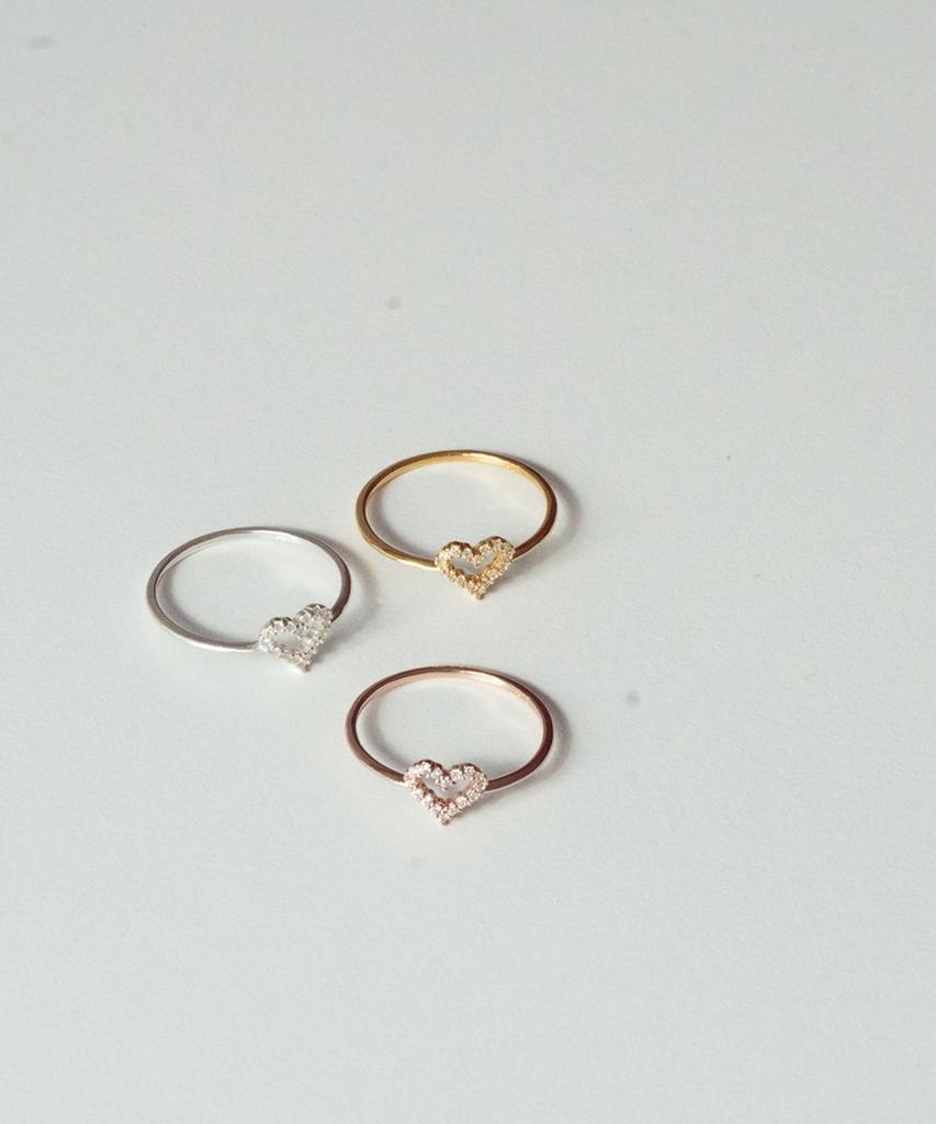 Alleun Silver 925 Heart Cubic Silver Ring Simple