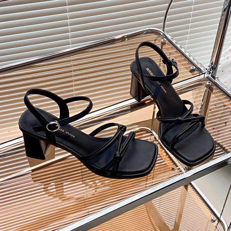 Женские босоножки, летние, новые, на квадратном каблуке, модные, римские, сандалии, черно-белые, с открытым носком, женские туфли, размер 33-40