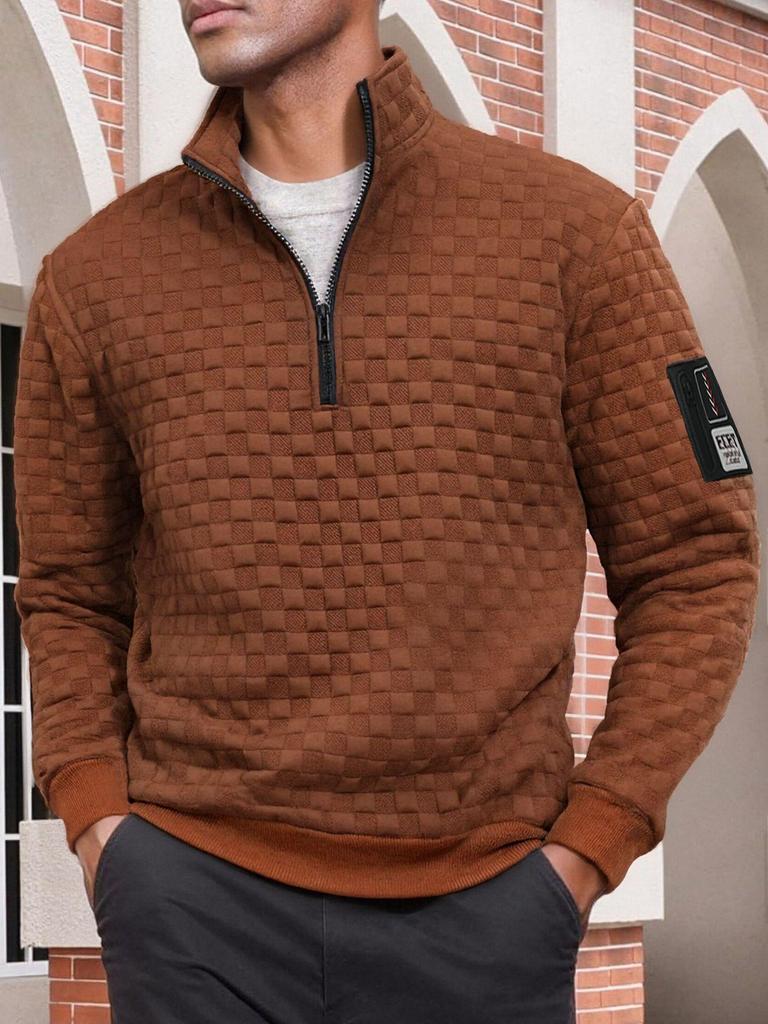 Мужская тактическая флисовая толстовка на молнии в клетку с воротником-стойкой