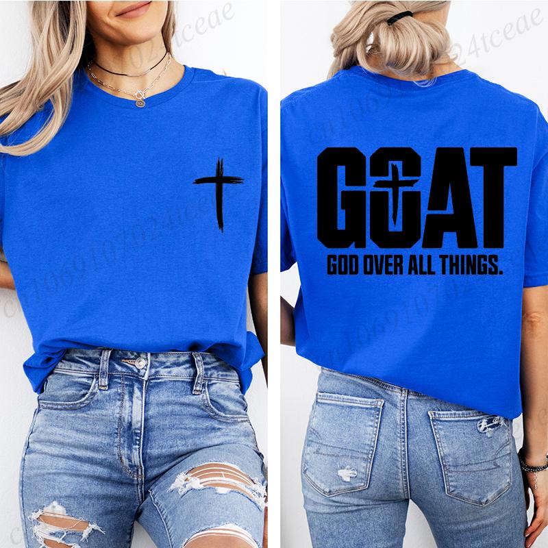 Goat God Over All Things T Shirt, Letter Graphic Printed Tee Shirts, Unisex Casual Short Sleeve, Vintage Streetwear Fashion Top,