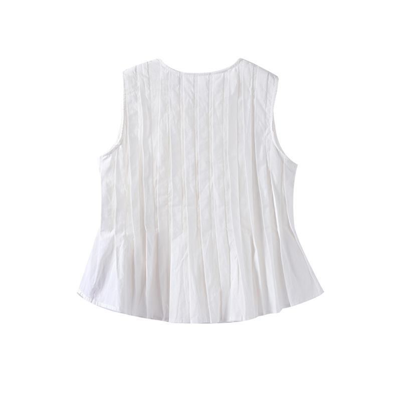 Белый жилет из хлопка и льна, плиссированный короткий топ со шнуровкой, женский, с круглым вырезом, без рукавов, с оборками, топы для отпуска и пляжа, лето