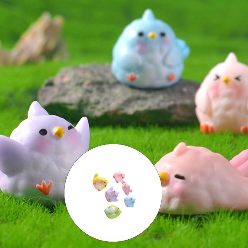 Set of 6 Cartoon Parrot Resins Figurine Miniature Garden Ornaments Cute Home Desk Decors Gift For Kids Nature Lover