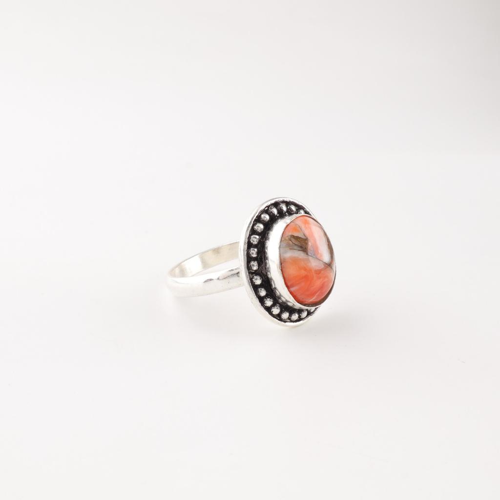 Orange Copper Turquois Gemstone 925 Stamped Silver Jewelry Handmade Promise Ring RR-62-47
