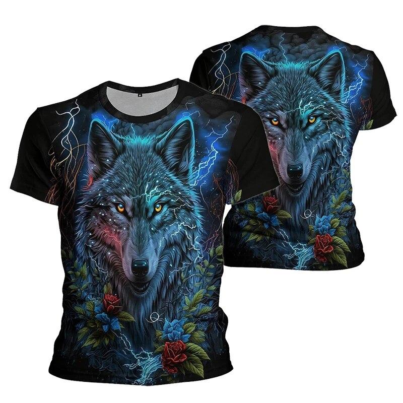 Крутая футболка с изображением волка, леопарда и тигра, мужская и женская забавная футболка с 3D принтом, летняя уличная одежда, винтажные топы с графикой Y2k, футболка, одежда