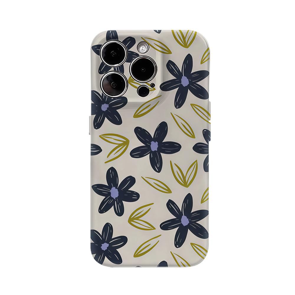 Navy Flower & Olive Leaf Phone Case for IPhone 17AIR 16E 16 15 14 13 12 11 17 Pro Max Plus Double-layer Back Cover