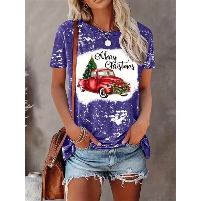 Женская футболка Санта-Клаус с 3D-принтом и круглым вырезом, женская одежда, удобная мода, летний отдых, топы с коротким рукавом